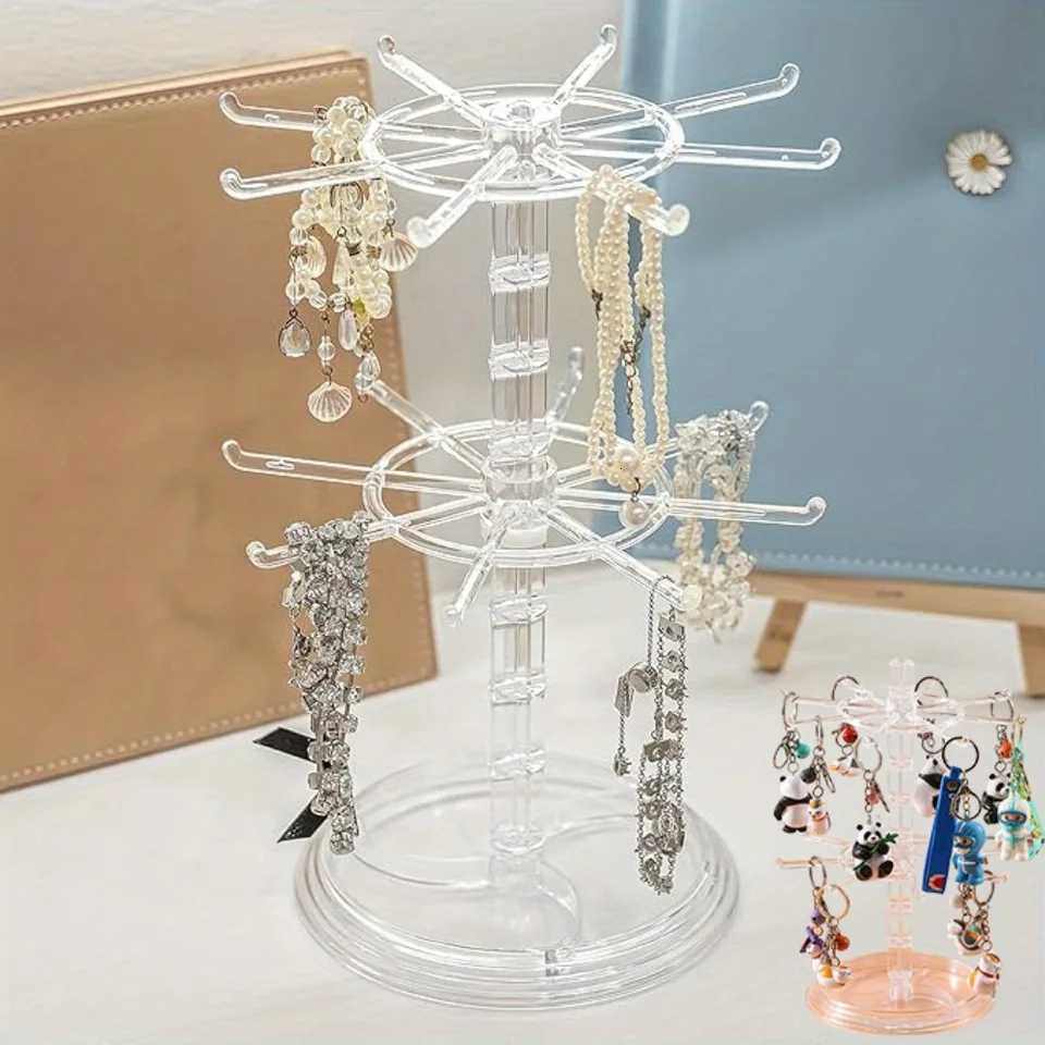 2 Tier Rotating Jewelry Display Stand Necklace Holder Jewelry Tree Stand DIY Organizer for Bracelets Necklaces Watches C260309-image-1096800736