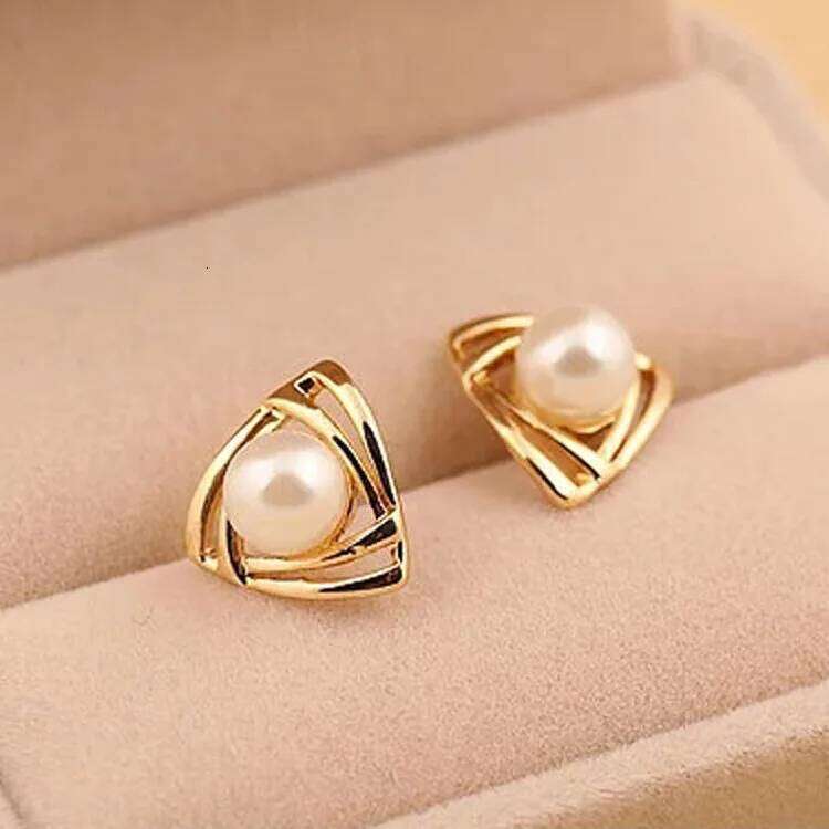 Nouvelle mode perles boucle d'oreille 2016 Elagant charmant Triangle plaqué or perle oreille boucles d'oreilles cadeau dame fille Boucle D'oreill