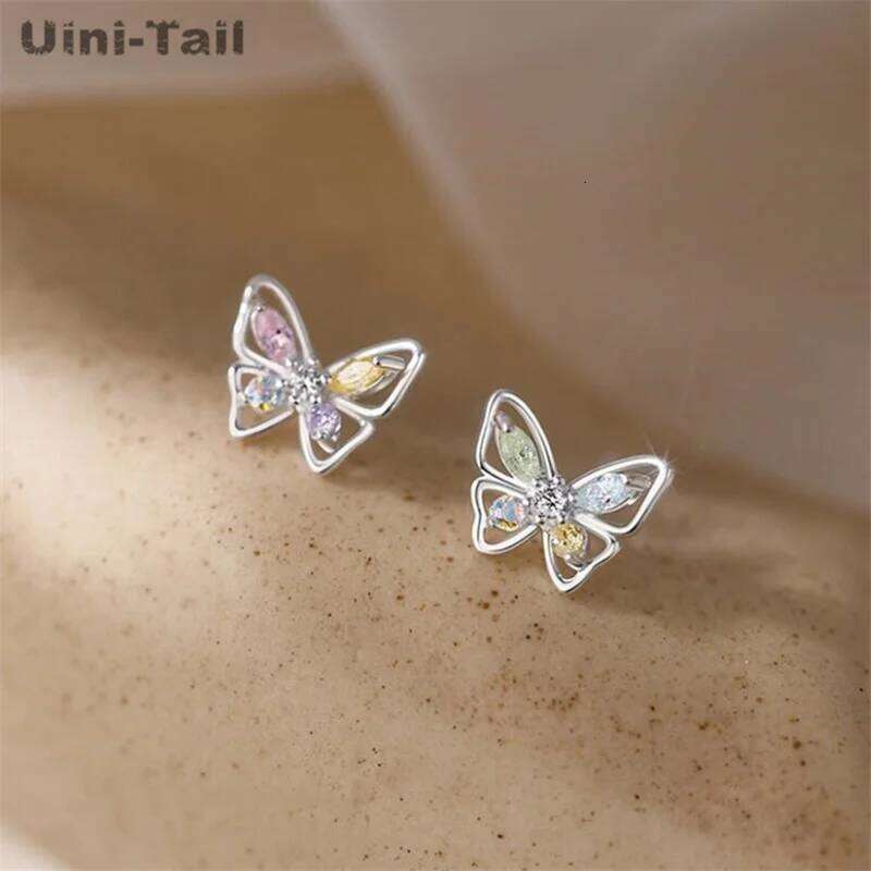 Uini-Tail Hot Selling New 925 sterling silver Colored Butterfly Fashion Trend Simple Luxury and Small Design Earrings H260309