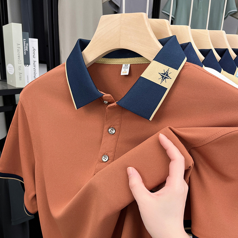 Clothes Summer New Men's Youth And Middle-Aged Turn-Down Collar Color Block Fashion Brand Luxury Casual Designer Short Sleeve T-Shirt Polo Shir