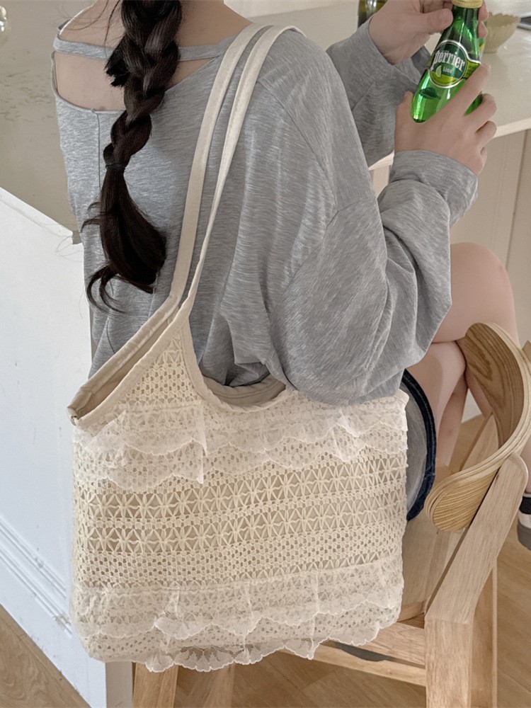VCA49 Elegant Casual Beach Lace-Up Shoulder Satchel Versatile Womens Travel Companion