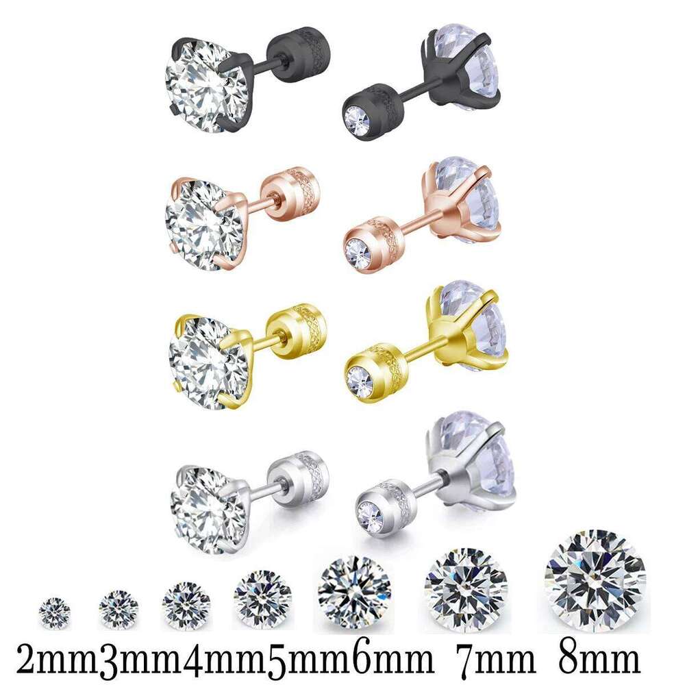 2pcs 20G Hypoallergenic Titanium Steel Stud Earrings for Men Women, Zircon Screw Back Earring Cartilage Tragus Ear Piercing Gift H260309-image-1096882121