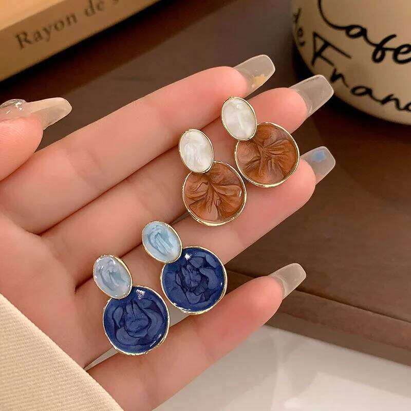 Simple Vintage Blue and Brown Irregular Geometric Round Drop Earrings Temperament Fashion Jewelry For Women Gifts H260309-image-1096882360