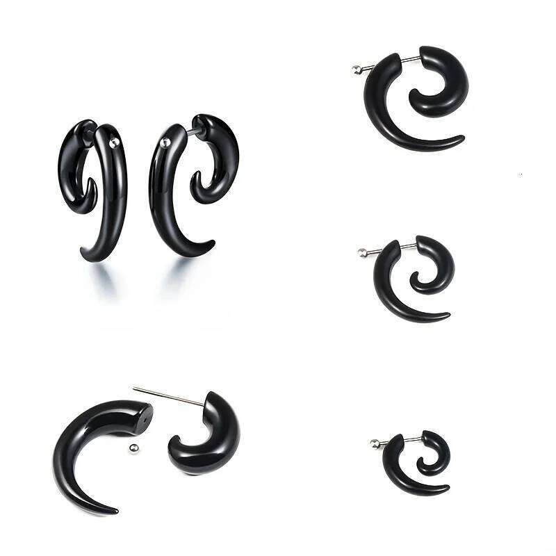 Fashion Black Horn For Women Hip-hop Acrylic Stud Stainless Steel Anti-Allergies Earrings Gothic Spiral Ear Jewelry H260309-image-1096881597