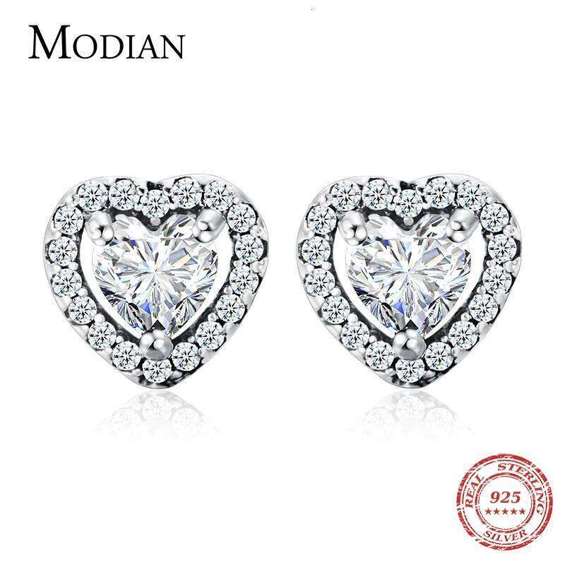Modian Dazzling 925 Sterling Clear CZ Heart Fashion Stud Earrings for Women Charm Wedding Statement Silver Fine Jewelry H260309-image-1096881588