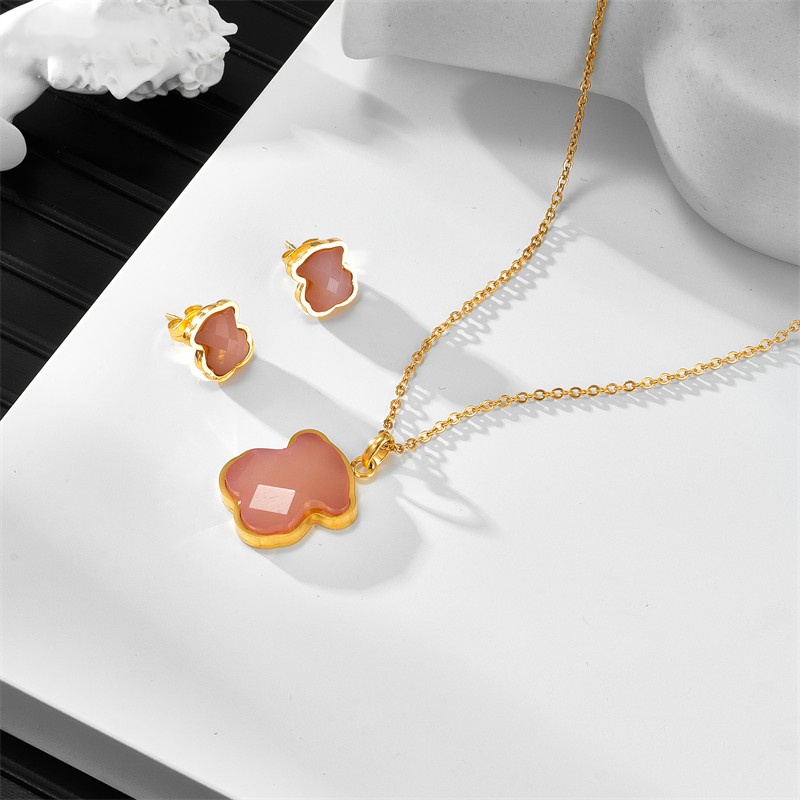 Fashion Women Girls Silver Gold Stainless Steel Span Bear Cartoon Animal Pink Black Red Green Glass Pendant Earrings Jewelry-image-1096845538