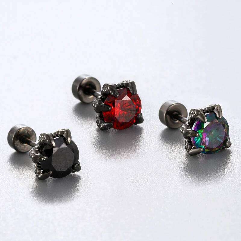 1pc New Gothic Dragon Claw Earring Black Gold Color Red Stone Earbone Stud Titanium Steel Piercing Cartilage Halloween Jewelry H260309