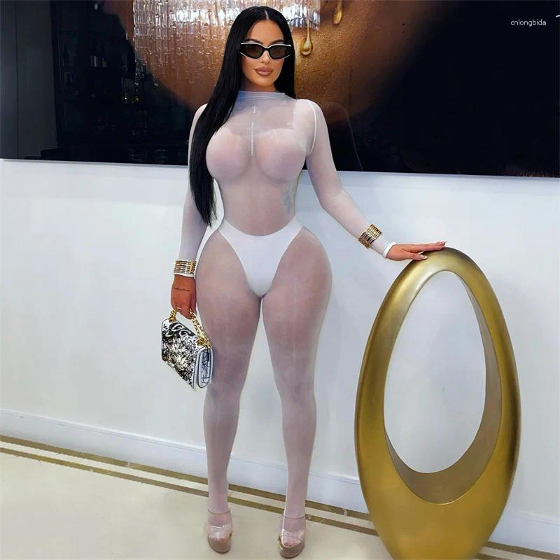 Women's Jumpsuits Doyerl Mesh See Through Black Jumpsuit Woman Sexy Rave Night Out One Pieces Club Romper Party Skinny Bodycon Overalls-image-1096814248