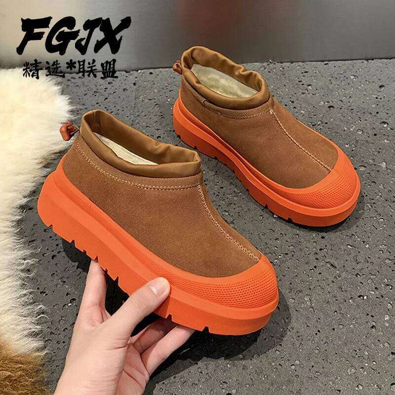 Snow Boots for Men Women Couples Thick-soled Heightening Leather Low-top Winter Cotton Shoes Are Cold-proof and Warm