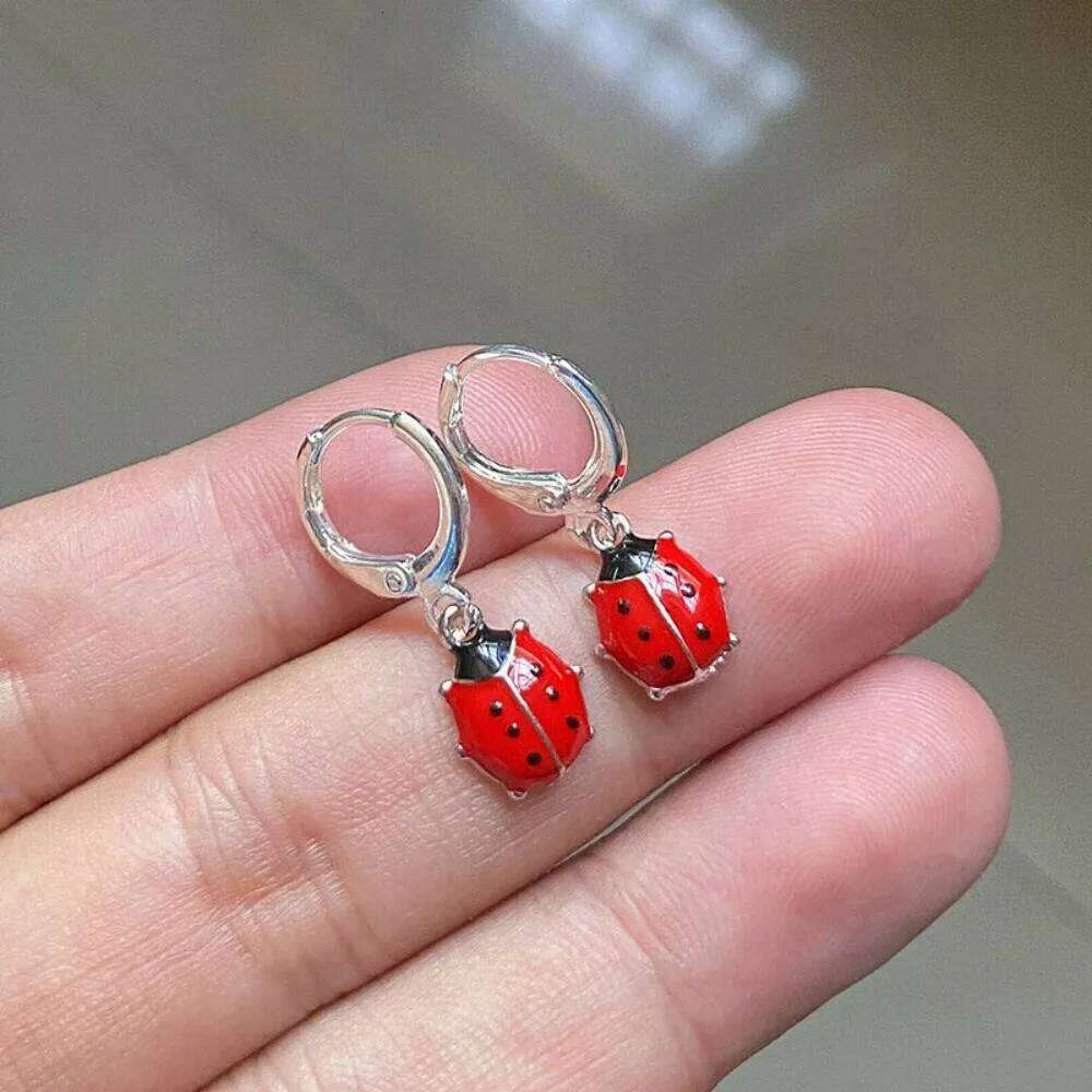 Creative Trendy Girls Fashion Ladybug Women's Cute Insect Animal Pendant Earrings Children's Party Accessories H260309-image-1096882217