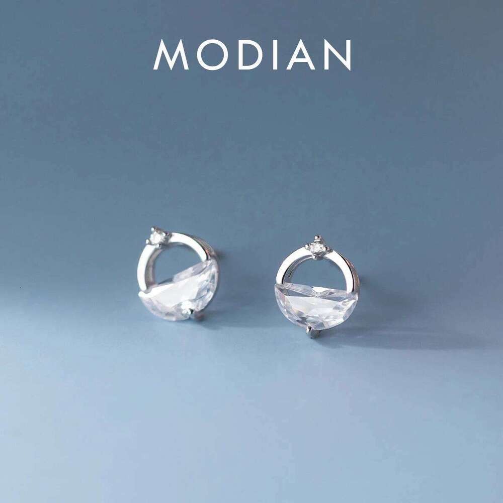 Modian Sparkling Geometric Cubic Zirconia Round Charm Stud Earrings 925 Sterling Silver Luxury Ear For Women Wedding Jewelry H260309-image-1096883746