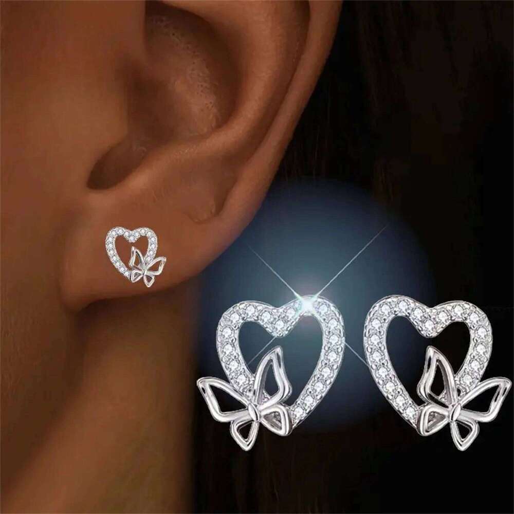 Boucles d'oreilles créoles hypoallergéniques délicates 2 pièces conception de boucle entrelacée de papillon élégant en forme de cœur résistant au