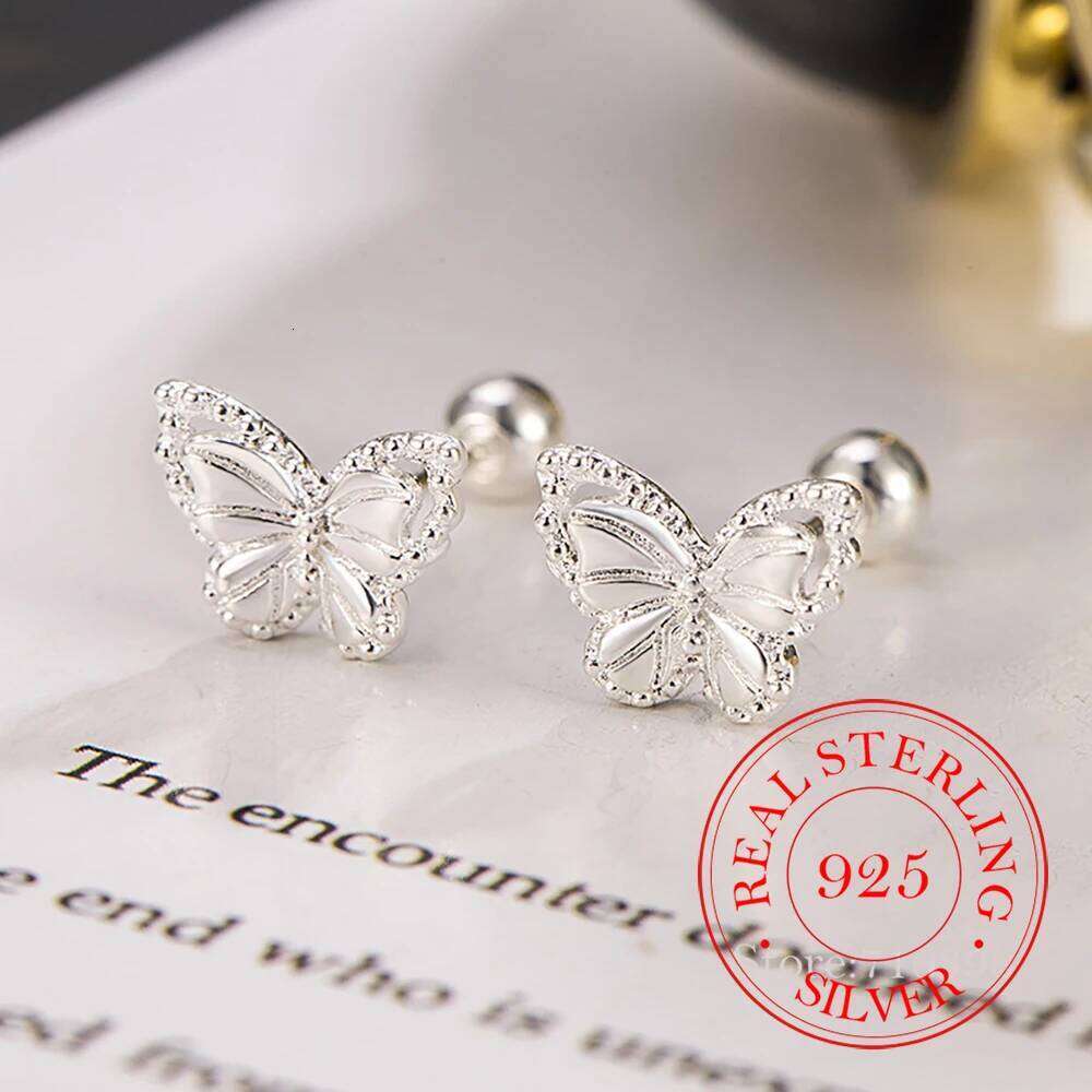 Real Money 925 Sterling Silver Crystal Butterfly Screw Stud Earrings for Women Wedding Party Jewelry Gift Pendientes Mujer Moda H260309-image-1096881283