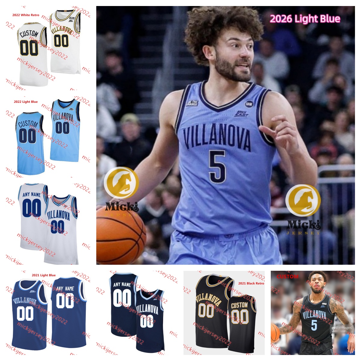 Kyle Lowry Josh Hart Donte DiVincenzo Villanova Jersey Jalen Brunson Mikal Bridges Eric Paschall Custom Stitched Villanova Wildcats Basketball Je-image-912961529