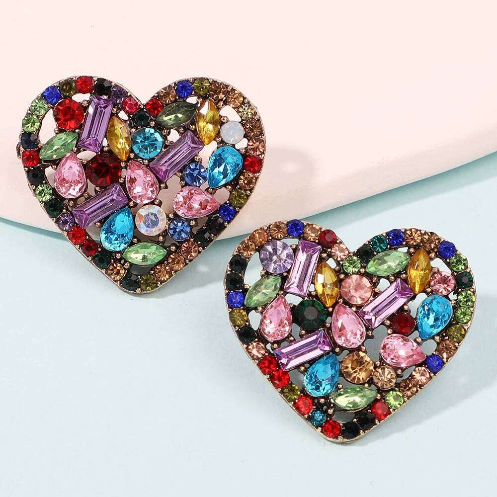 Korean Fashion Heart Metal Hollow Stud Earrings For Women Girl Luxury Bling Color Crystal Party Jewelry Aesthetic Accessories H260309-image-1096883004