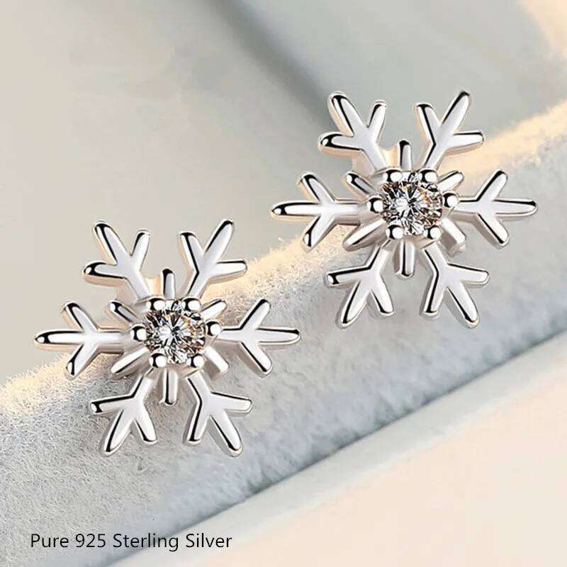 Buyee 925 Sterling Silver Sweet Stud Snowflake White Zircon for Women Girl Fashion Party Fine Jewelry Earring H260309-image-1096881557