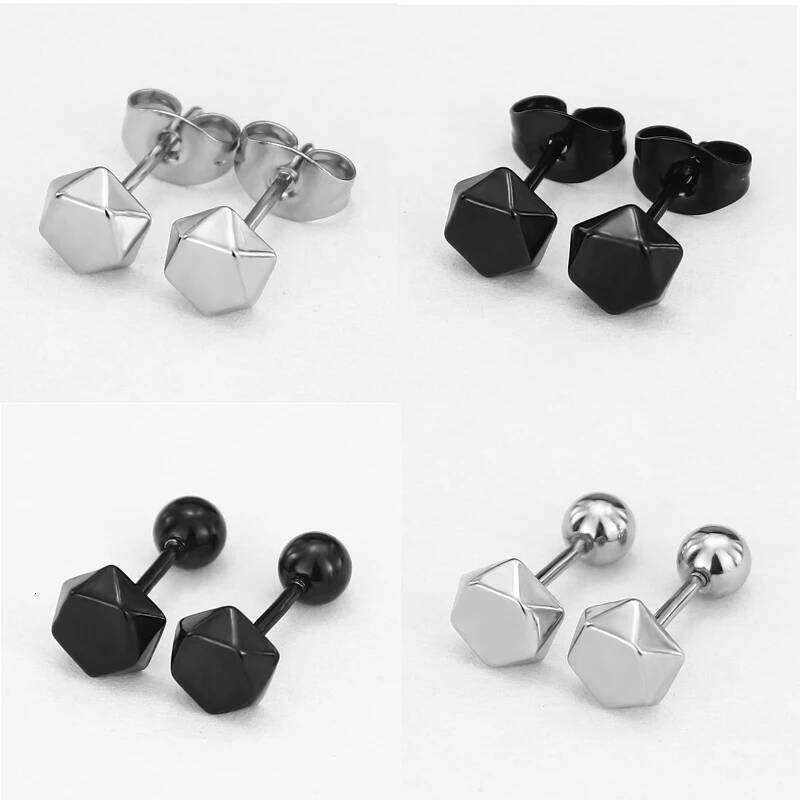Boucles d'oreilles géométriques à vis pour filles, en acier inoxydable plaqué IP noir, sans allergie, sans décoloration, conception brève H260309