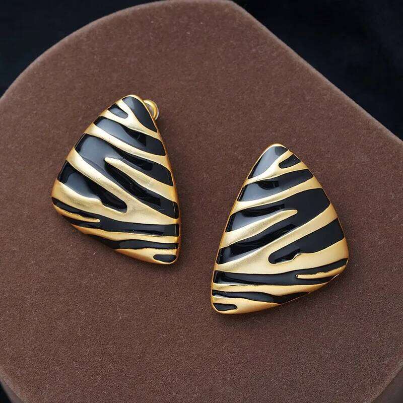 LATS Vintage Triangular Stud Earrings for Women Girls Striped Zebra Drip Oil Earring Party Gifts Fashion Jewelry Accessories H260309-image-1096883104
