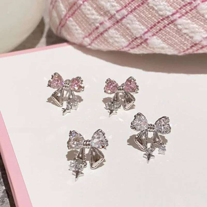 Korean Bows Zircon Stud for Women Trendy Cute Pink Crystal Earrings Y2k Bowknot Earring Girl Party Jewelry Gifts H260309-image-1096881393