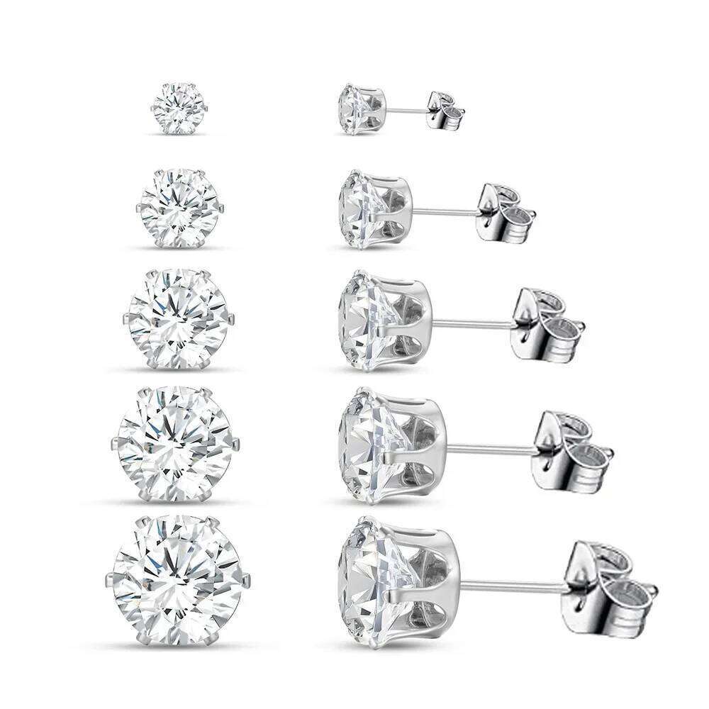 5 Pairs Zircon Stud Earrings Set For Women Men Fashion Gold Silver Color Earring Unisex Ear Piercings Jewelry Gift H260309-image-1096881230