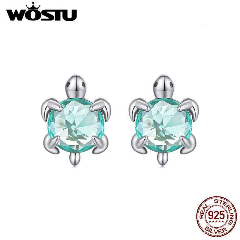 WOSTU 925 Sterling Silver ly Mini Green Turtle Stud Earrings For Women Girl Daugther Party Jewelry Holiday Gift Pendientes H260309-image-1096883251