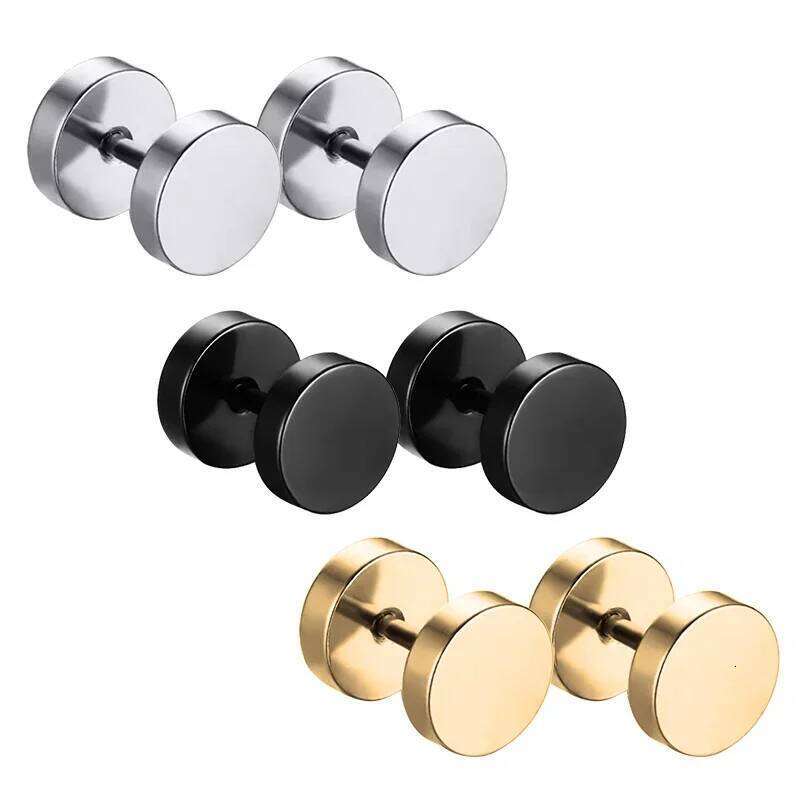3 pairs Stainless Steel Barbell Women Earrings For Men Stud Punk Gothic Fake Ear Gauge Earring Body Jewelry H260309-image-1096882124