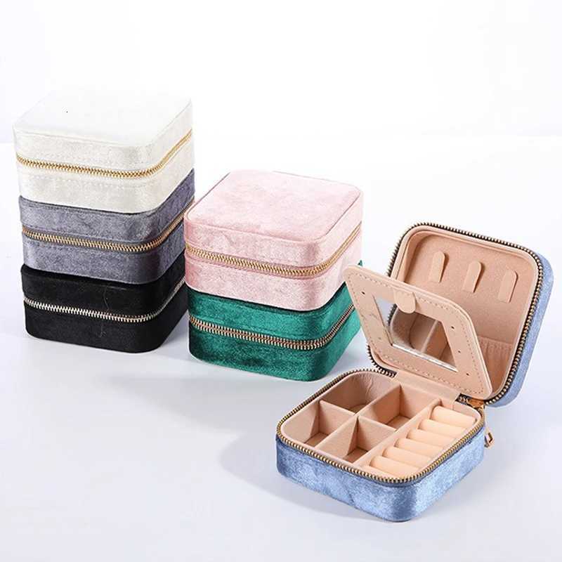 1pc Multifunction Velvet Mini Jewelry Storage Box With Mirror Portable Necklace Earring Ring Zipper Square Jewelry Display Case C260309-image-1096801170