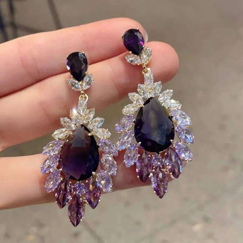 2025 New Fashion Unique Design Elegant and Exquisite Purple Zircon Earrings For Women High-end Jewelry Birthday Party Gifts H260309-image-1096882442