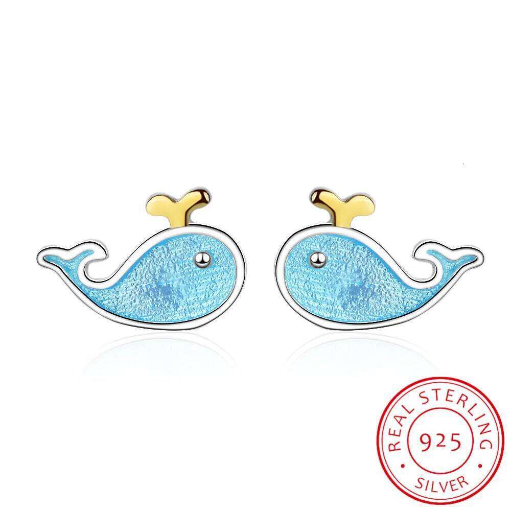 Mignon petite baleine bleue 925 en argent Sterling boucles d'oreilles animaux marins pour femmes fille cadeau Boucle D'oreille S-e646 H260309