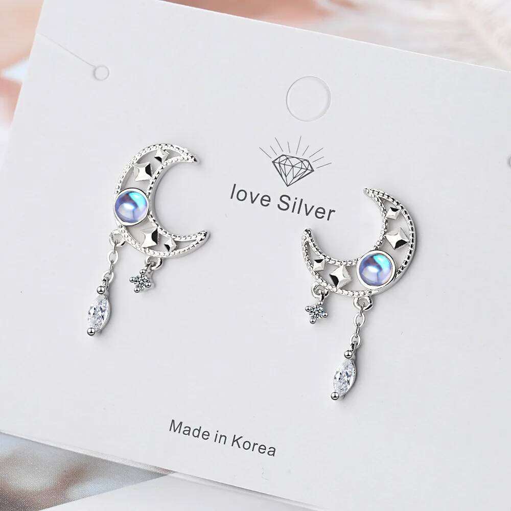 New in 925 Sterling Silver Moon Tassel Stud Earrings For Women Luxury Designer Jewelry Wholesale H260309-image-1096883204