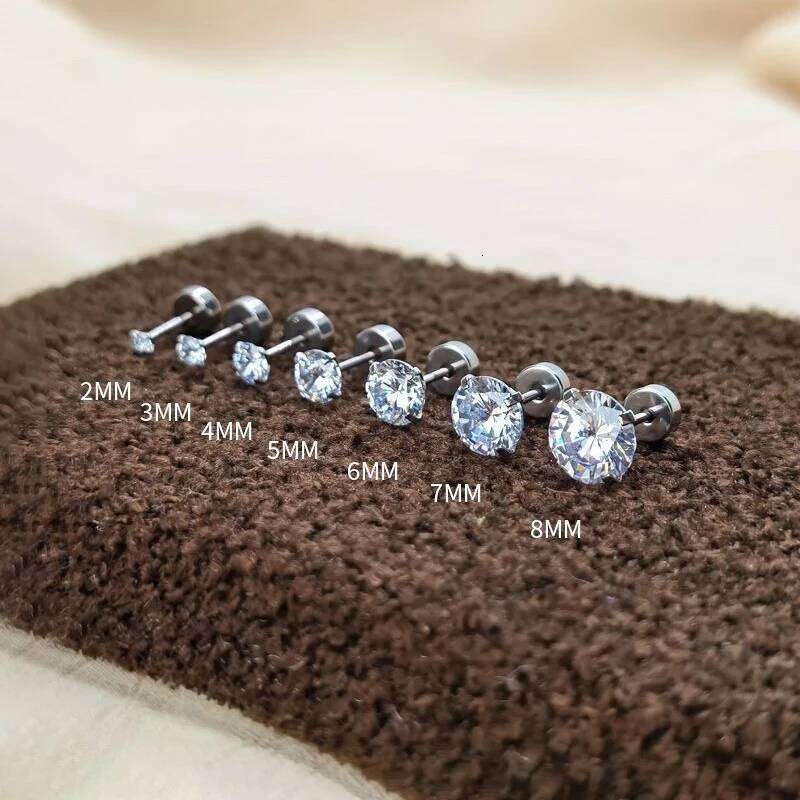 Real 925 Sterling Silver 3/4/5/6/7MM Round Sparkling Zircon Stud Earrings For Women Classic Fine Jewelry Geometric Accessories H260309-image-1096883414