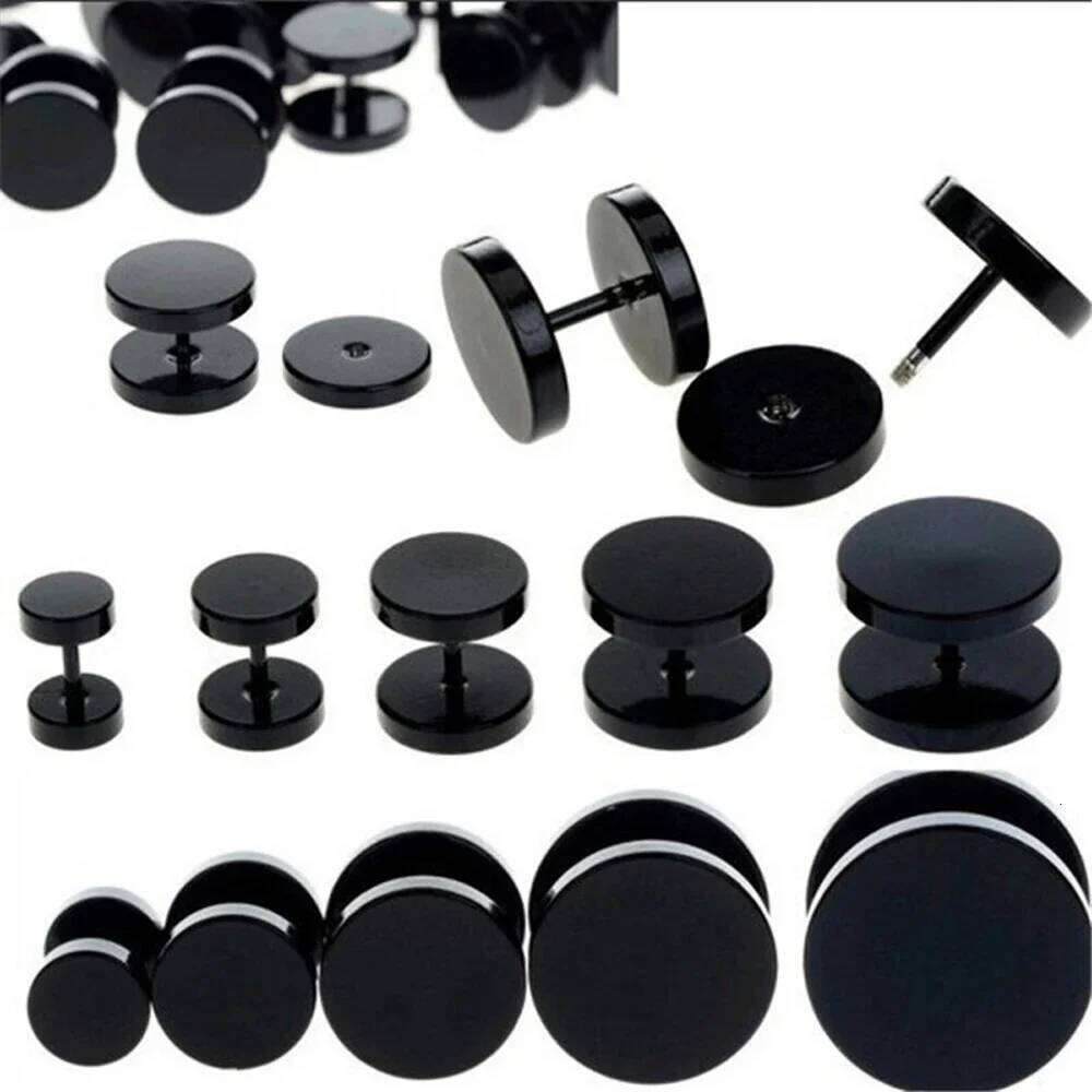 One Pair Black Stainless Steel Round Stud For Women Dumbbell Piercing Earrings Men Punk Fashion Jewelry 2-14mm H260309-image-1096881183