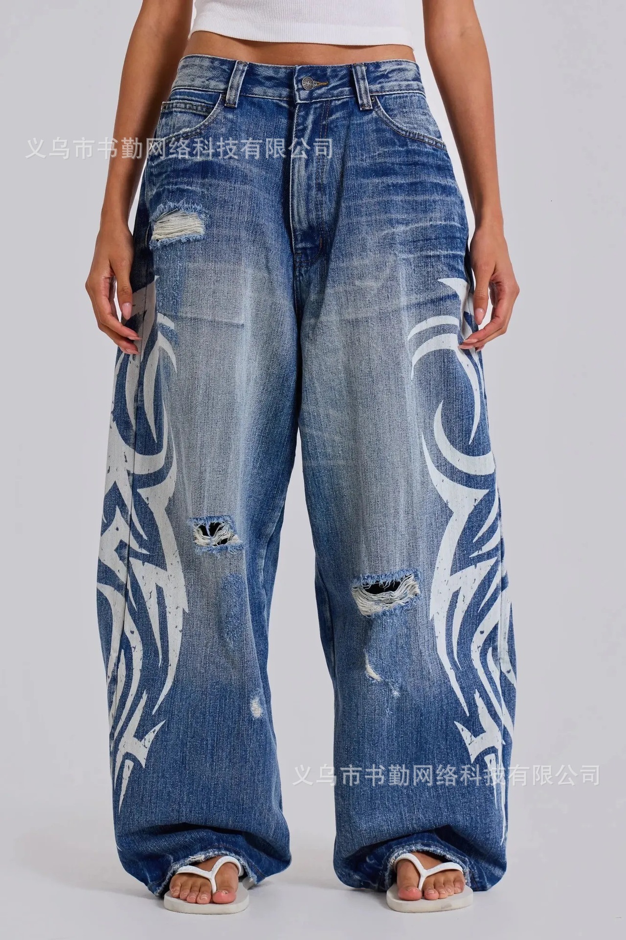 Vintage Strtwear Blue Jeans Y2K Clothes Men Hip Hop Letter Patch Embroidery Vintage Blue Baggy Jeans Mid Rise Wide Leg Trouser L26717 S260826K667