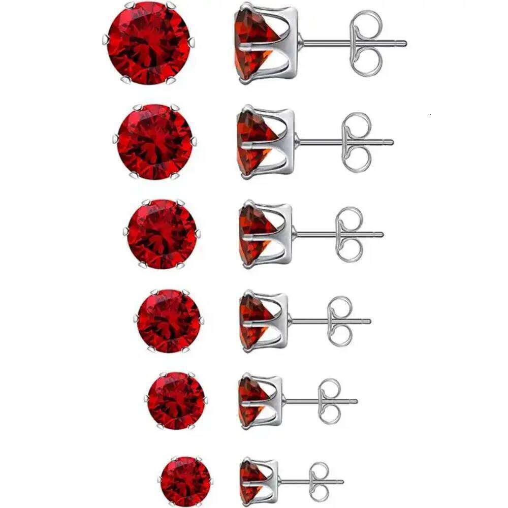 Y2K 1/6 Pair Synthetic Cubic Zirconia Red Gems Stud Earrings Stainless Steel Ear Needle Daily and Vacation Occasion Valentine H260309-image-1096883718