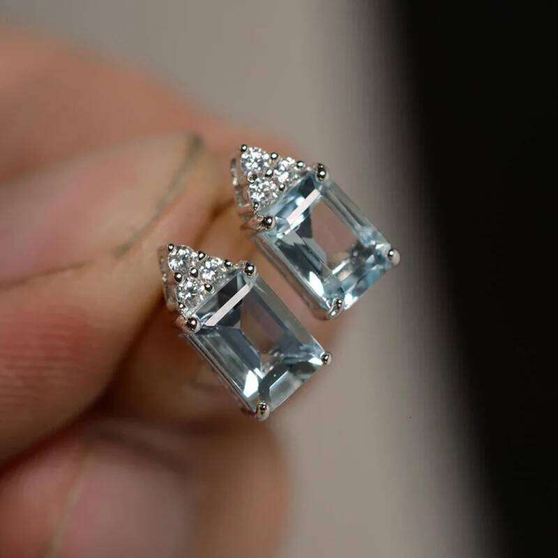 Huitan Fresh Style Light Blue CZ Stud Earrings for Women Stylish Accessories Party Silver Color Fashion Jewelry New Arrival 2021 H260309-image-1096883605