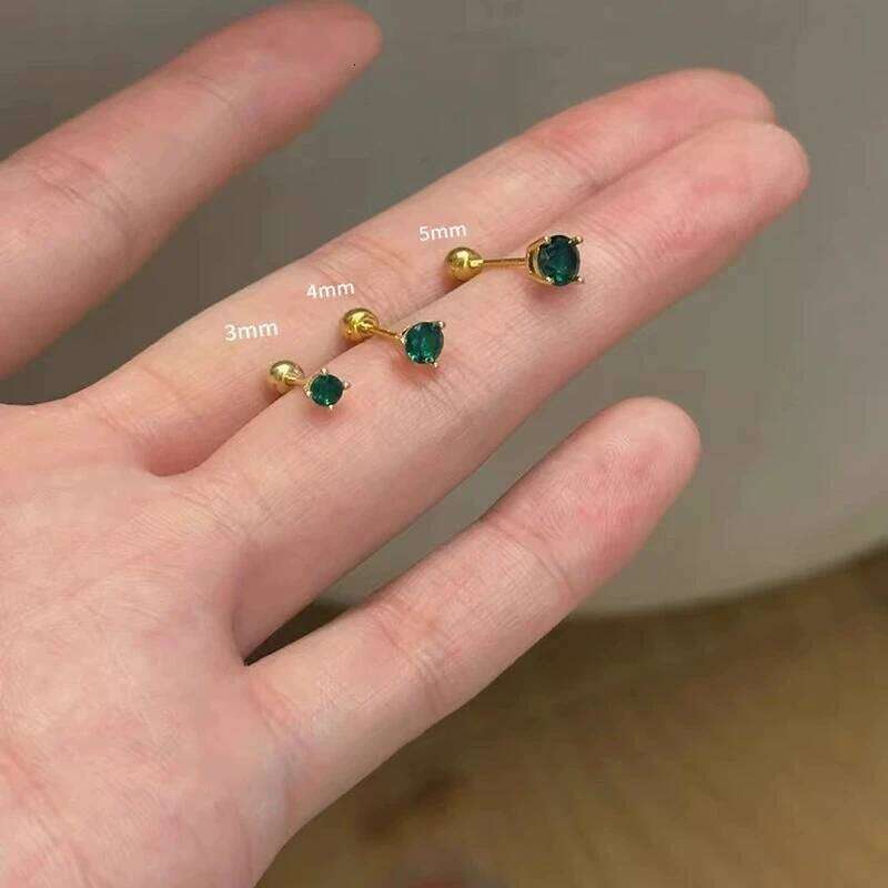 3/4/5mm vert Zircon petite pierre ronde vis arrière boucles d'oreilles pour les femmes Vintage couleur or boucle d'oreille de mariage bijoux de f