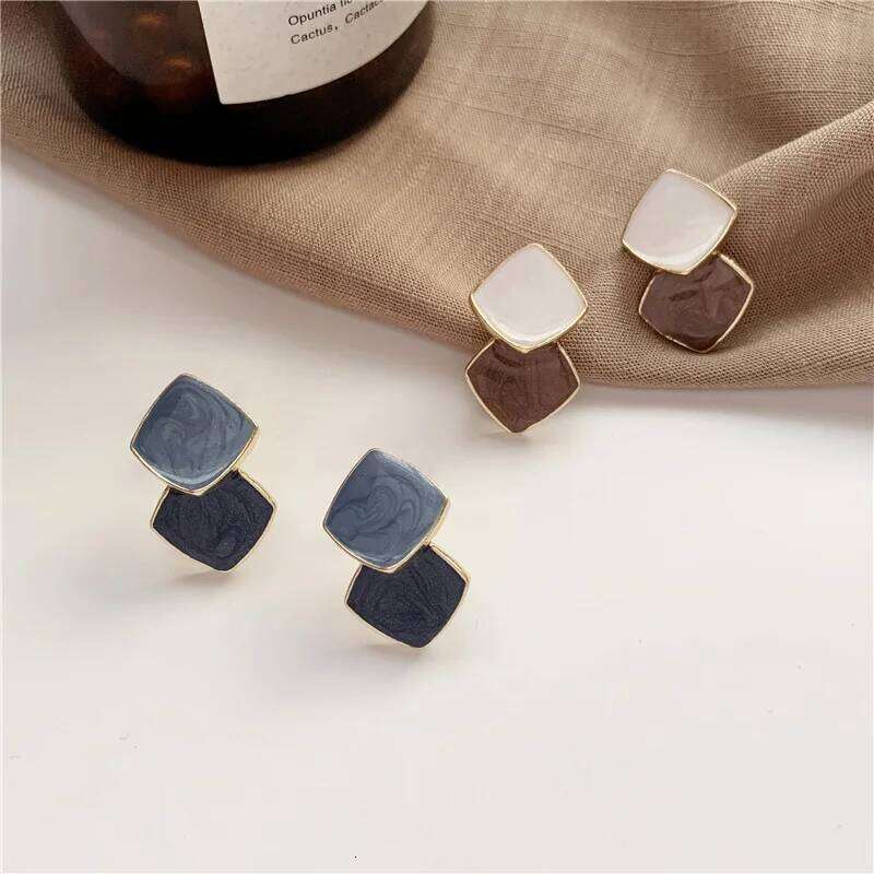 FTCY géométrique Double carré goutte pour femmes Unique bleu losange femmes boucles d'oreilles bijoux à la mode cadeaux H260309