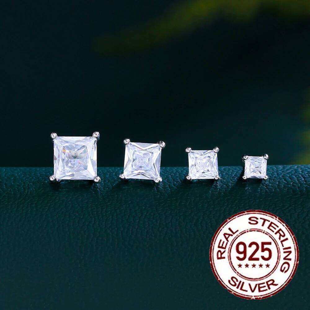 CWWZircons nouvelles boucles d'oreilles en argent sterling 925 CZ à vis arrière 3/4/5/6 mm carré zircon cubique bijoux cadeaux pour femmes homme