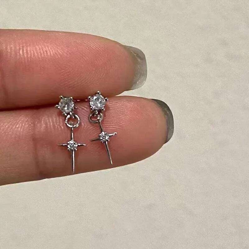 2024 Fashion Silver Color Zircon Stud for Women Men Shiny Cross Pendant Earrings Hip Hop Ear Studs Jewelry Accessories H260309-image-1096882015
