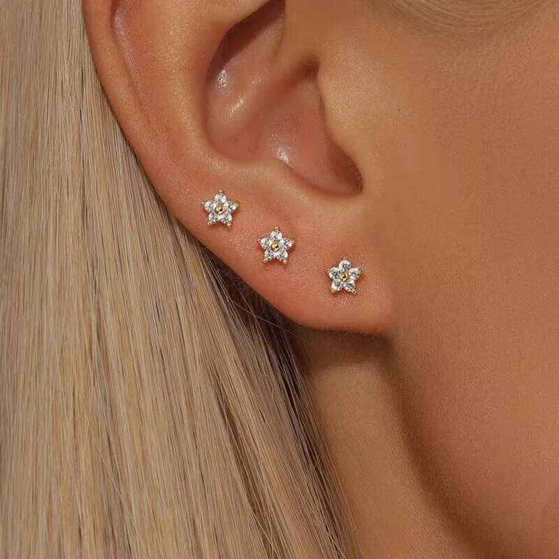 3 Pieces Stainless Steel Mini Zircon Flowers Stud Earrings Set for Women Small Helix Ear Studs Tragus Cartilage Piercing Jewelry H260309-image-1096883201