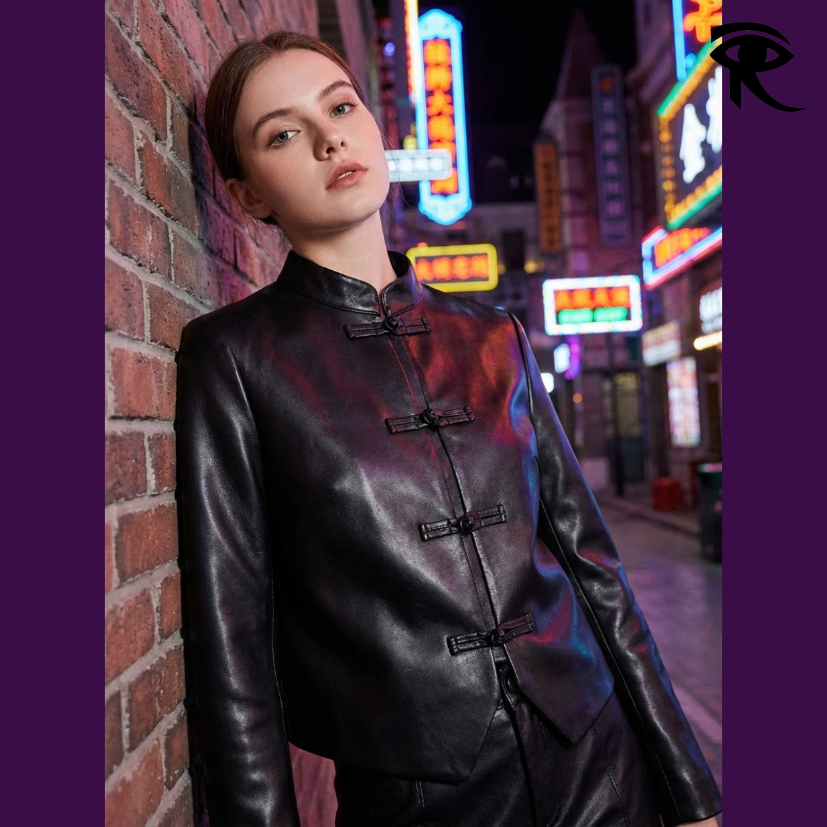 Chinese Pankou Frog Closure Genuine Lambskin Leather Jacket Cropped Fashion Elegant Coat Tang Suit Mandarin Collar Sheepskin Outerwear Original Desi