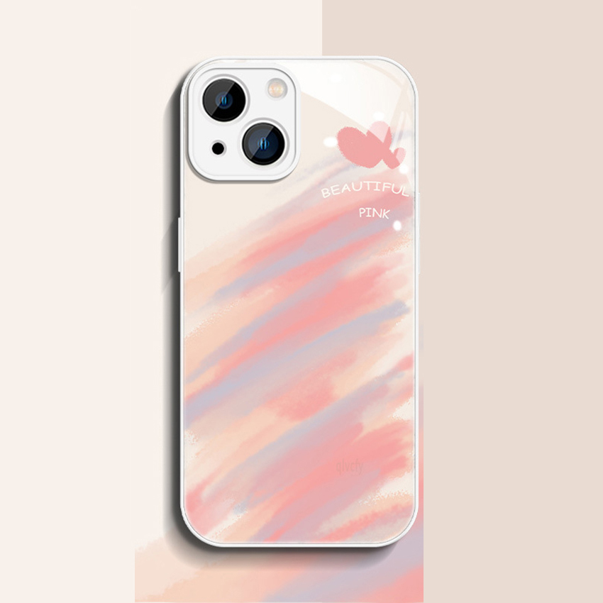 Painted Love Heart Phone Case For Iphone 16 15 14 13 Pro 12 11 Max Plus 16Pro Gradient Clouds 16Promax Phone Case 15Promax Glass Hard 15Pro Cover