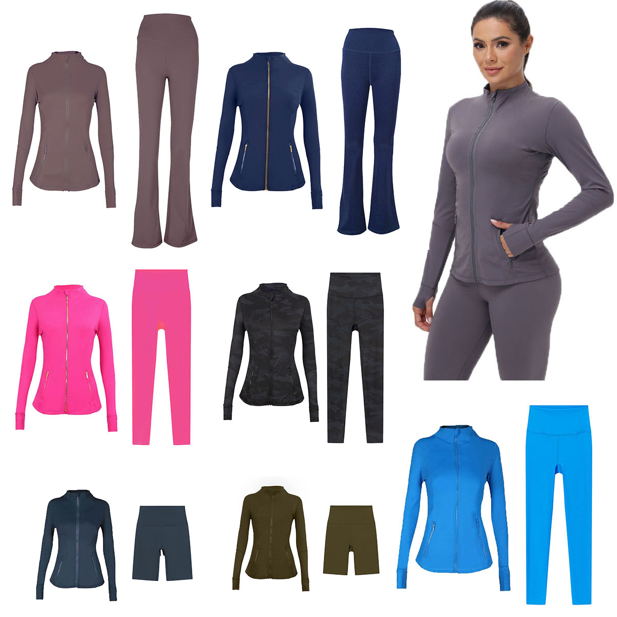 Women's Gym Set gym clothe Women Jacket leggings for woman designer run short Flare Leggings Yoga Set Yoga Fitness Workout Outfit for Runnin-image-1096923254