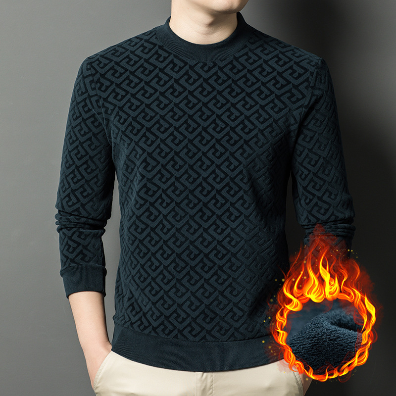 2026 Clothes Designer Brand Winter Men's Crew Neck Fleece Sweatshirt Fashion Men's Jacquard Thickened Warm Base Luxury Shirt Men In Stock