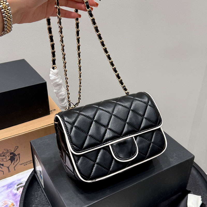 25P Panda Series Black-White Two-tone Square Quilted Bag Classic Flap Diamond Lattice Gold Matelasse Chain Crossbody Handbag Enamel Buckle Turn Lock