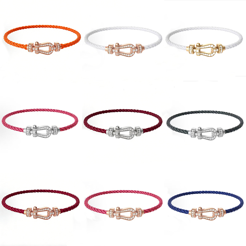 Brand Free Bracelet Luxury Full Diamond Medium Horseshoe Buckle Rope Bracelet High Quality 18k Gold Stainless Steel Jewelry Designer Gift