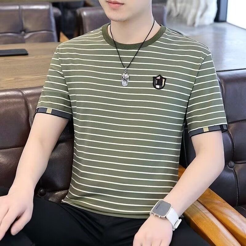 2026 Clothes Summer Designer New Luxury High-End Men's Brand Round-Neck Short-Sleeve T-Shirt, Striped Casual Fashion Trendy Stylish Half-Sleeve