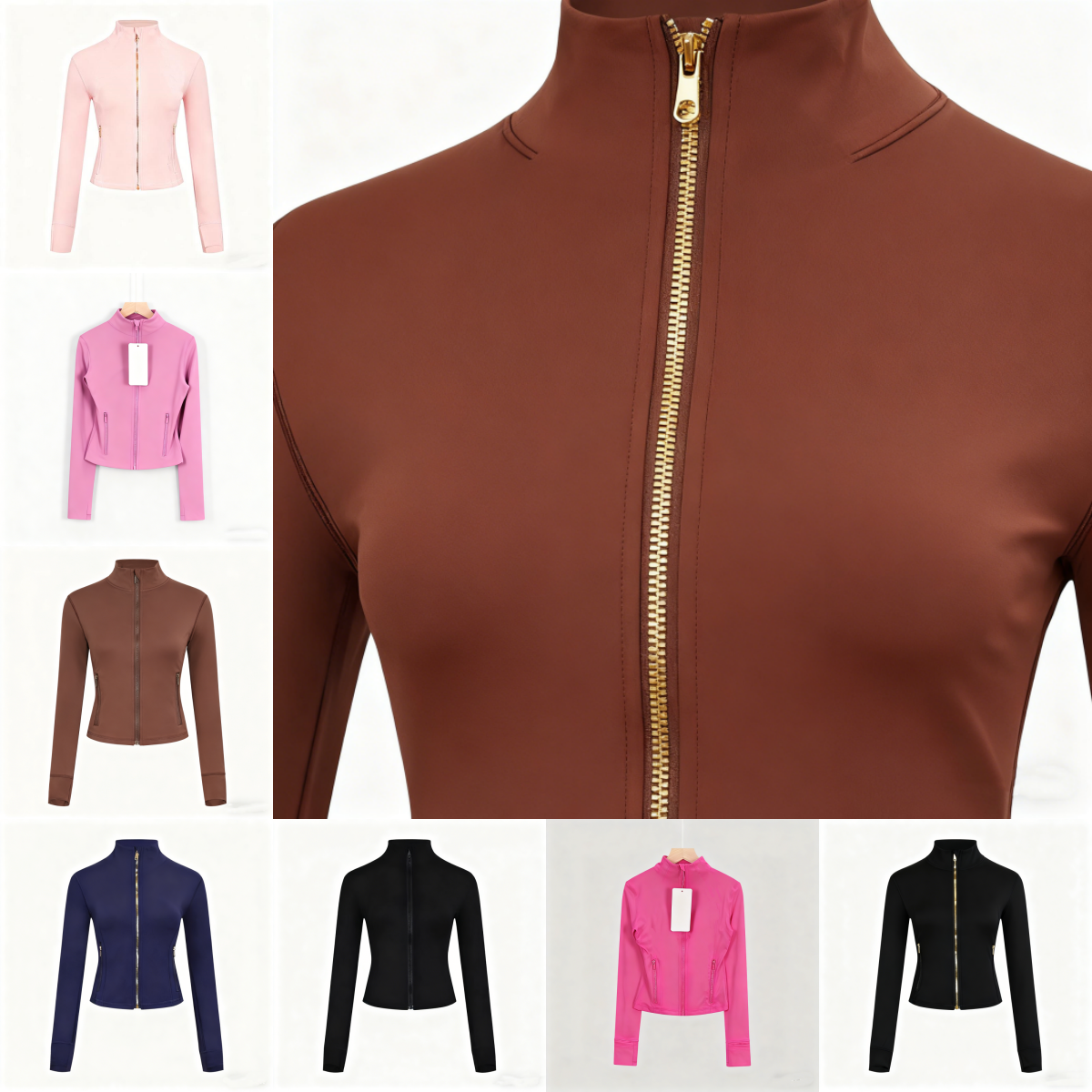 UU-L5486 Veste de yoga courte pour femme Haut à col montant pour le sport et le fitness Veste de gymnastique légère et adaptée aux femmes dotée d
