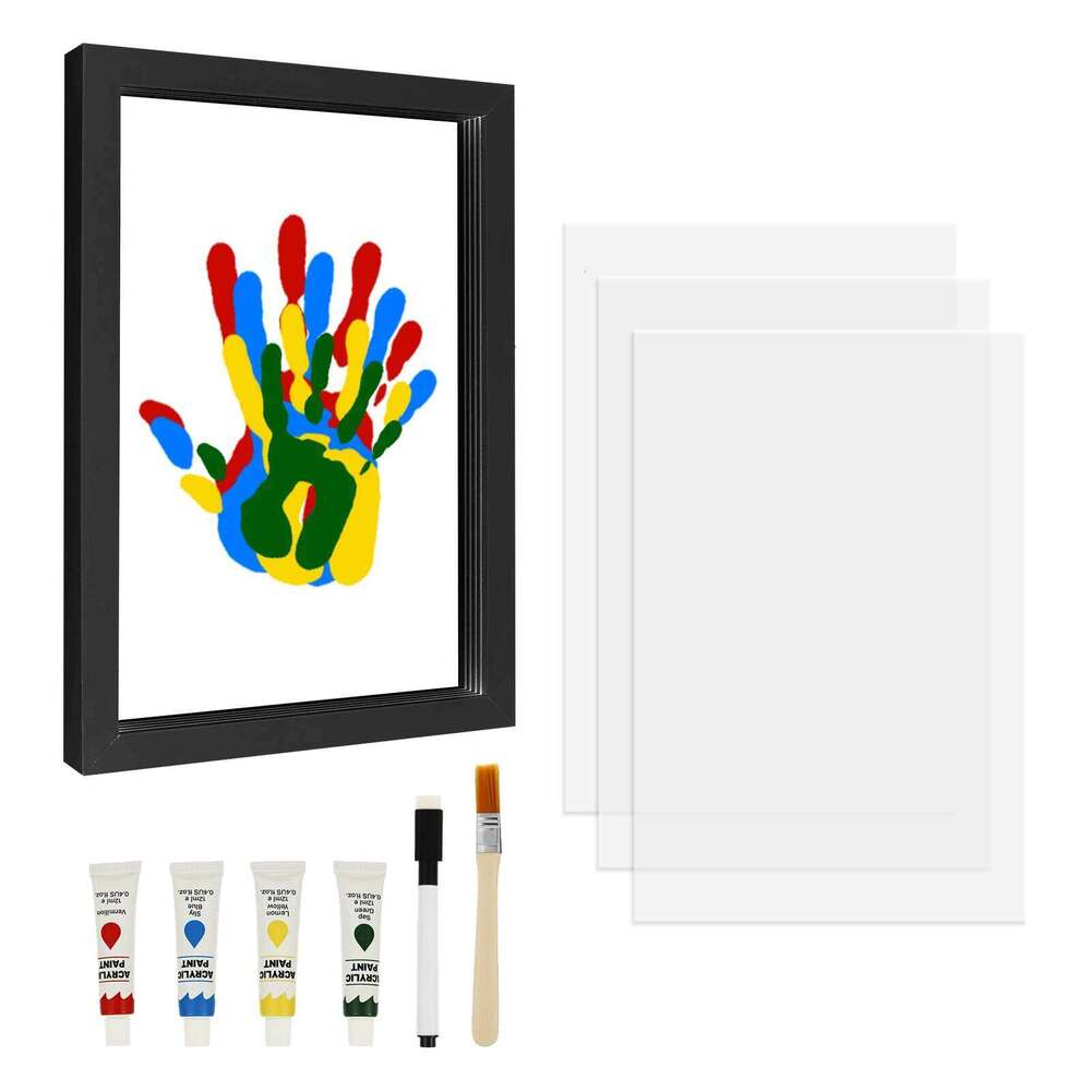 WoodPhoto Frame Kit Handmade Keepsake Clear DIY Handprint Footprint Souvenir for Family Baby Pet H260310-image-1097016151