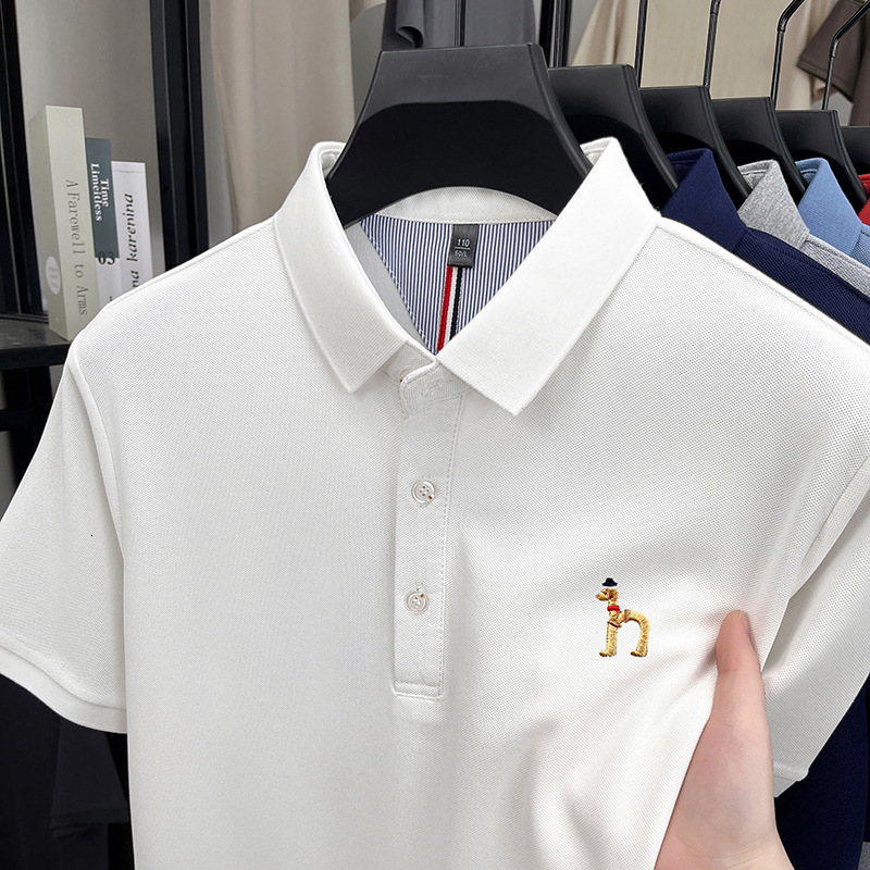 Clothes Summer New Ice Silk Short-Sleeve Men's Brand Designer T-Shirt 2026 With A Turn-Down Luxury Collar, Versatile For Business, Cool And Sty